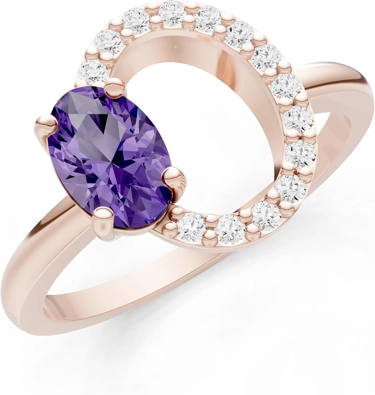 PEORA Oval Cut Amethyst Classic Band Available in Solid 10K, 14K or 18K Ring – White, Yellow or Rose Gold