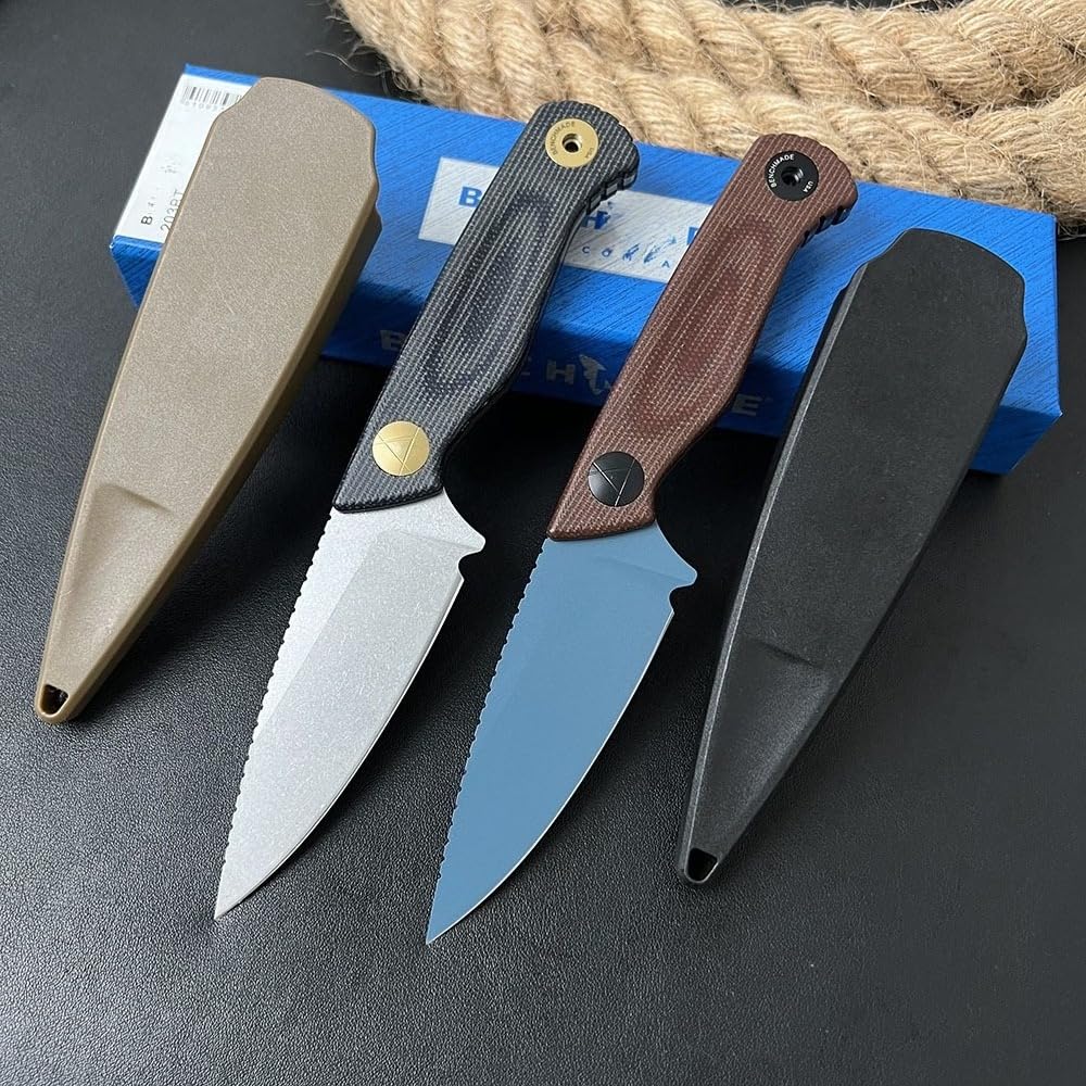 Feststehende Klinge mit CPM-MagnaCut Klinge, Stonewashed/DLC-Beschichtung, Leinengriff, 19 cm Gesamtlänge, K-Scheide, 99 g (A 02)
