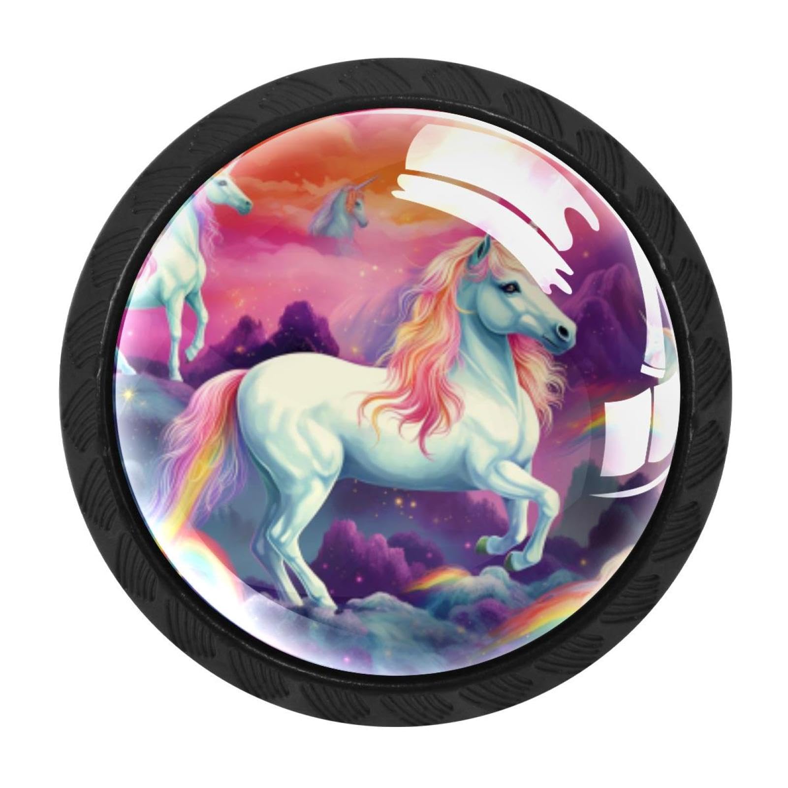 Chenzzzz Multicolored 02 4 Pack Cabinet Handles Rainbow Unicorn Kitchen Drawer Pulls Furniture Door Handles For Cupboard Bedroom Wardrobe
