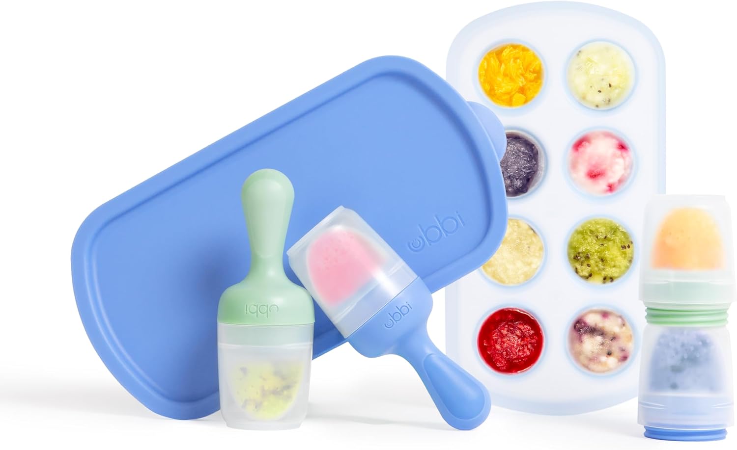 Ubbi Baby Food Feeder & Freezer Tray Set, Infant Teething Relief, BPA-Free, Safely Introduce Solids and Self Feeding, Freezable Popsicle Molds, Dishwasher Safe, Polaris Blue & Zest Green