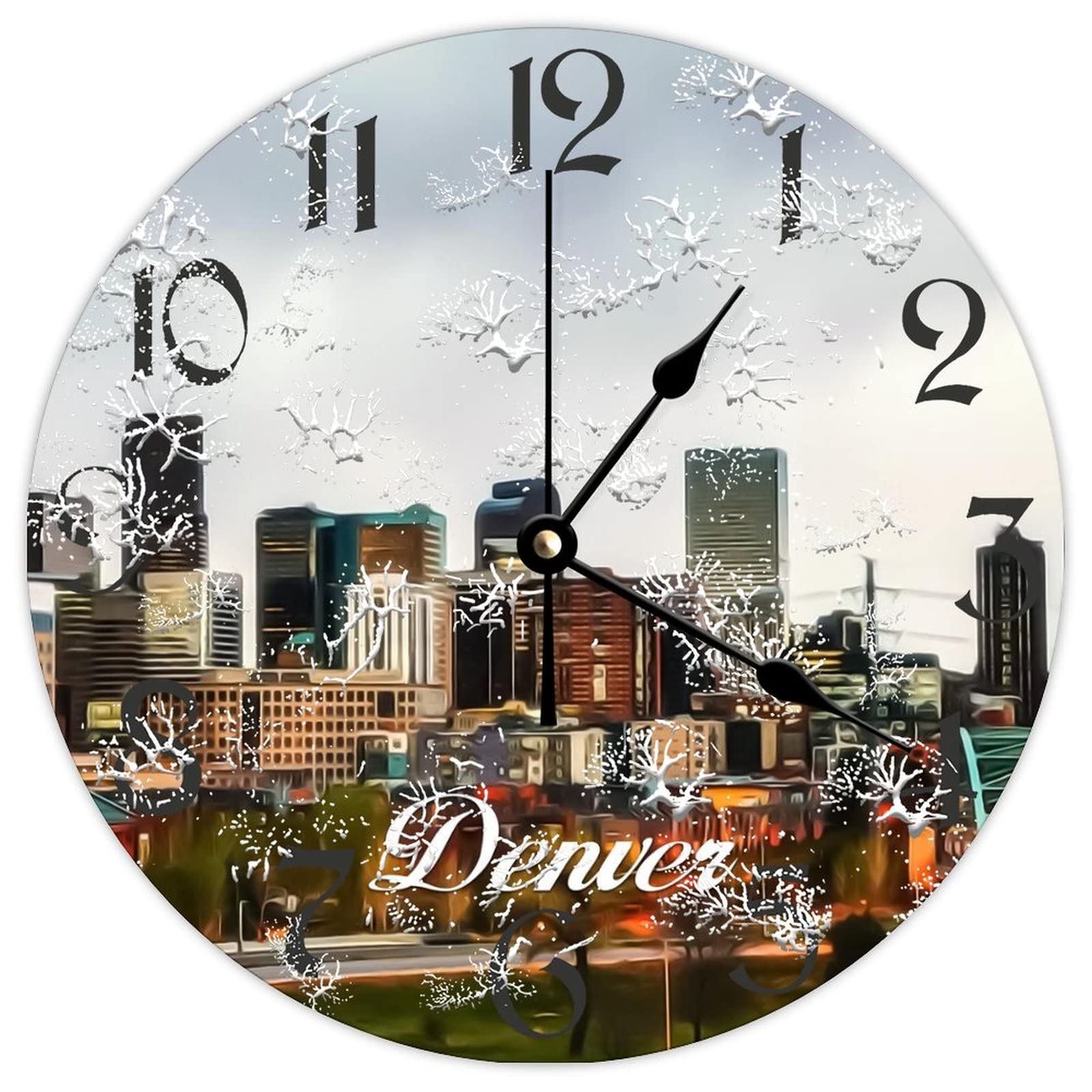 Horloge murale ronde en bois Denver City de 38 cm avec mécanisme silencieux à quartz