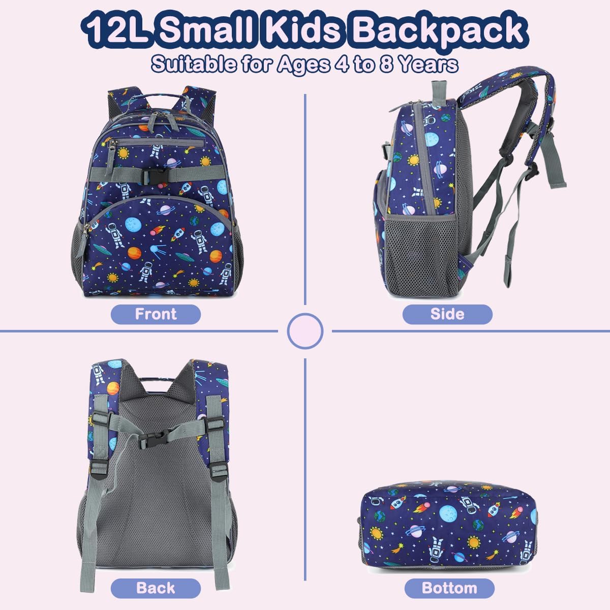FlowFly Kids Backpack for Toddler Boys Girls, Simple Lightweight Bookbag for Daycare Kindergarten Elementary School Travel, Small Modern Bag (Medium 15'', Astronaut) - Image 5