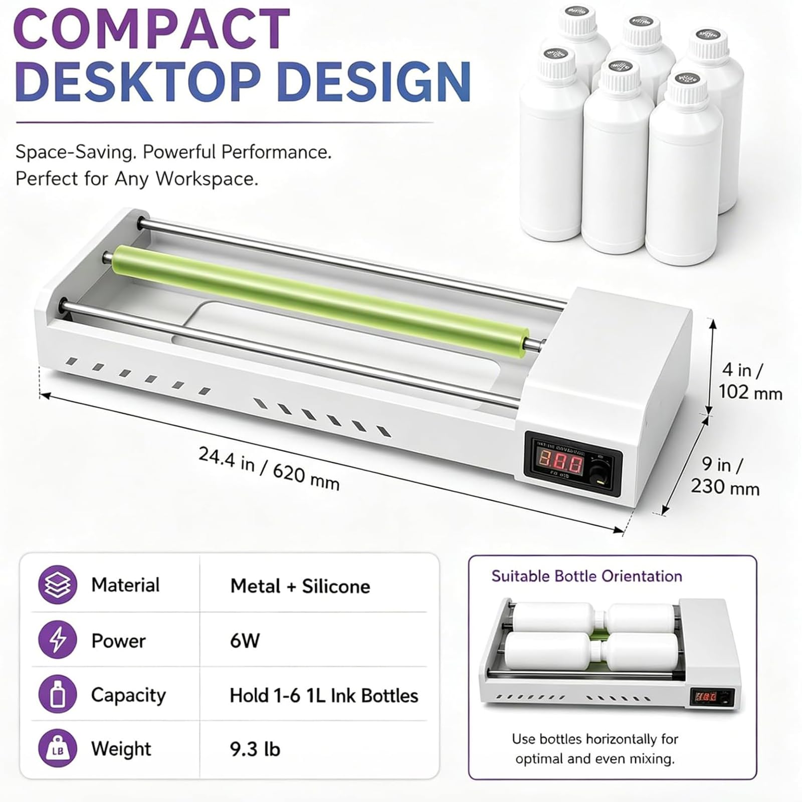 Máquina Agitadora De Pintura Eléctrica, 6 W, Agitador De Rodillo Giratorio Que Evita La Precipitación, Capacidad para 6 Botellas De Tinta De 1 L, con Pantalla Digital, Velocidad Ajustable