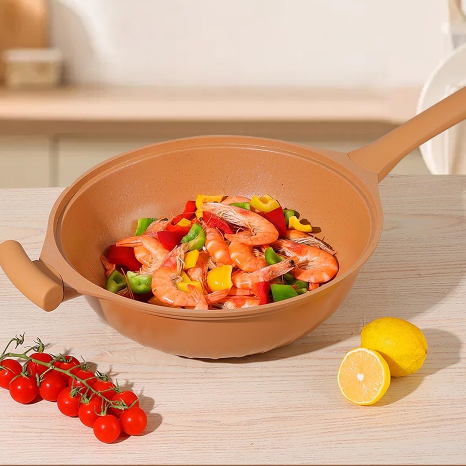 Ceramiczny wok z nieprzywierającą powłoką, szklaną pokrywką i koszykiem do gotowania na parze, 12,6-calowy wielowarstwowy garnek do gotowania, gliniany garnek mikrociśnieniowy ze szpatułką i akcesoria
