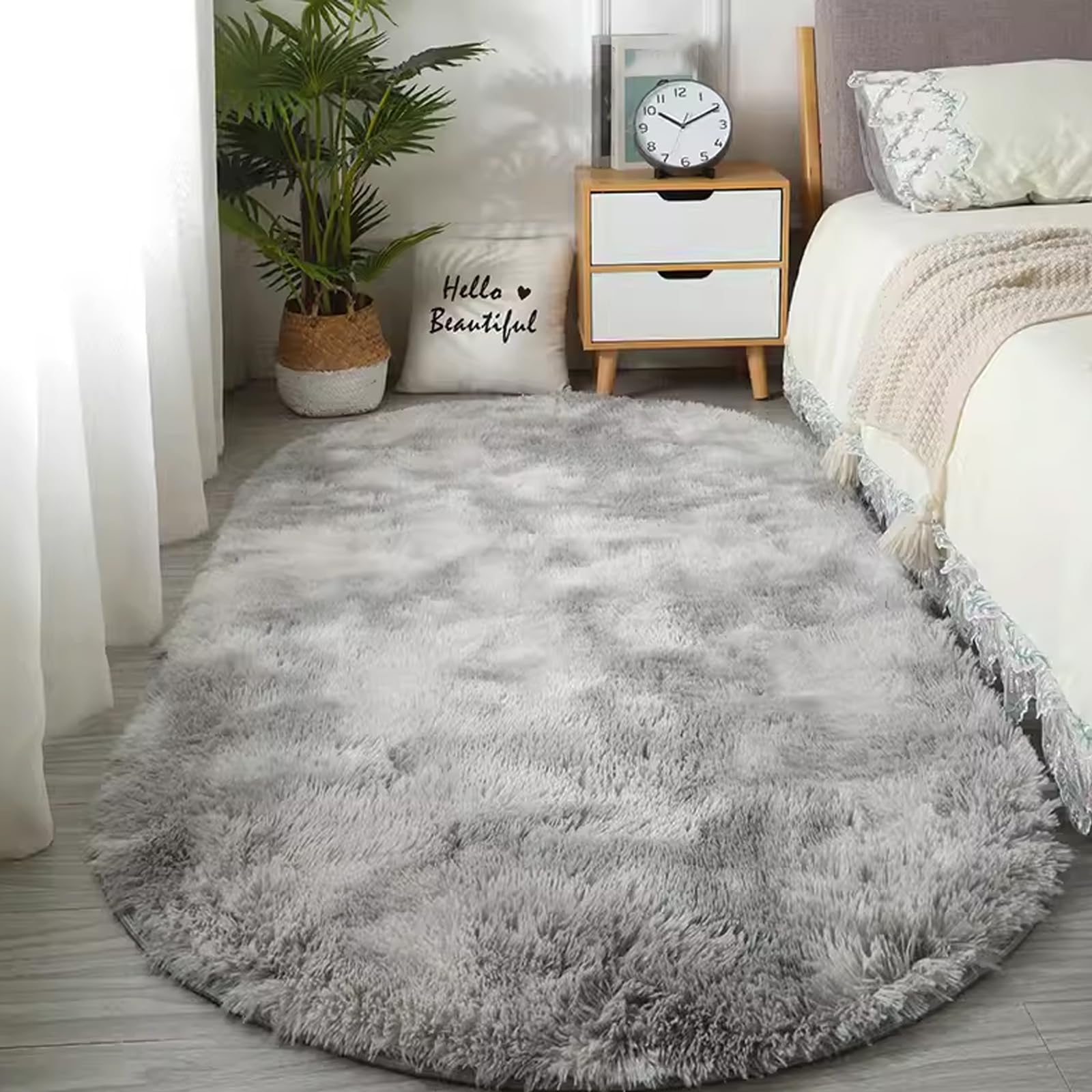 Rug, Fluffy Ultra Soft Oval Carpets for Bedroom,Floor Mats for Kids Room, 2.6 x 5.3 Feet, Gray(2.6ft*5.3ft)