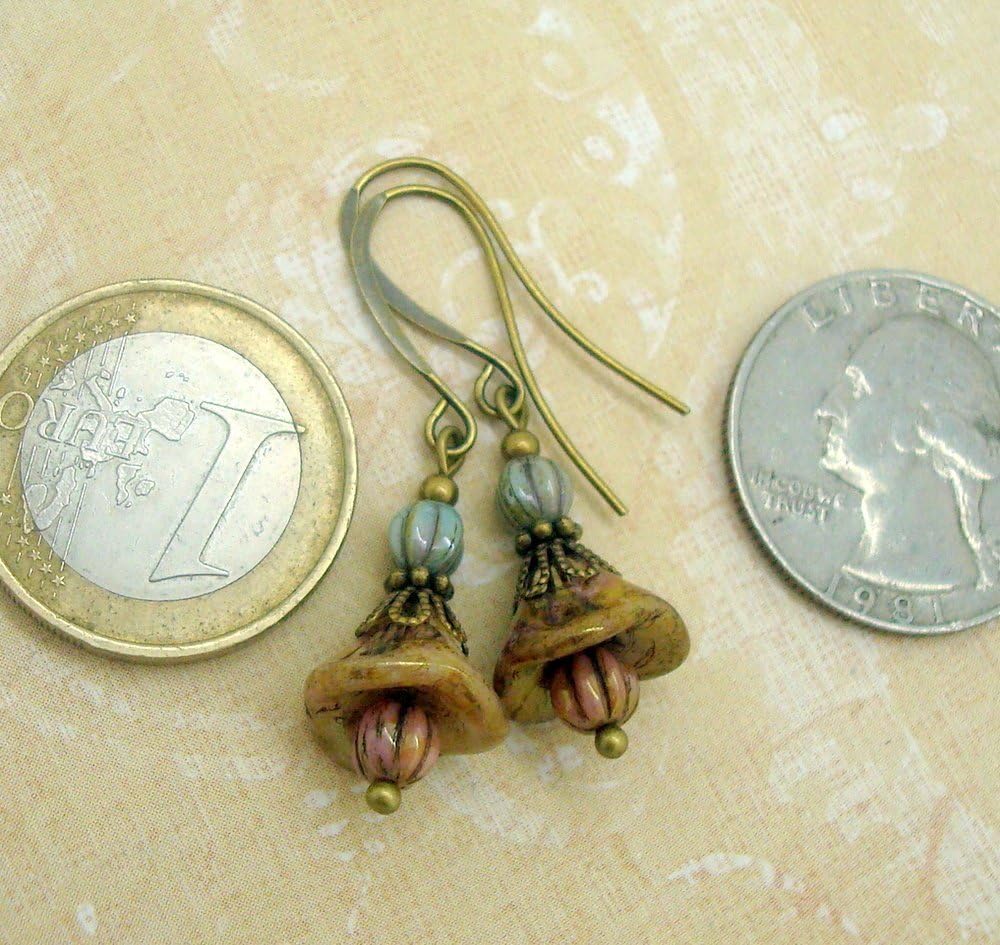 Shabby Chic Earrings with Rustic Glass Flowers