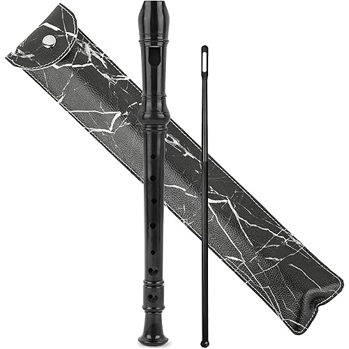 Recorder Instrument for Beginner Adults,8-Hole Soprano Descant Recorder Music Flute with with Cleaning Rod & Leather Case For Home Entertainment(2-Black Marble）