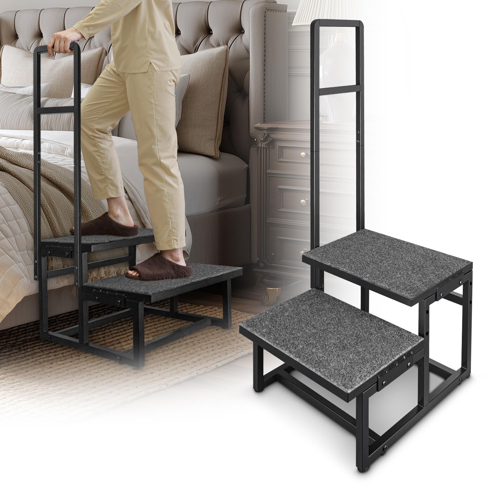 Photo 1 of 2-Step Stool with Handle for Elderly, Heavy Duty Non-Slip Step Stool for High Beds/Bathtub/Kitchen, Wide Anti-Slip Platform, Supports 450 lbsLPNPMFY7720372
