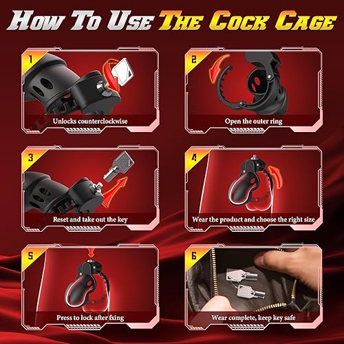 Miniatura 4 de FunPlan Jaula de castidad juguetes sexuales, dispositivo de castidad masculina grande con anillos ajustables de 7 tamaños, bloqueo invisible y 2