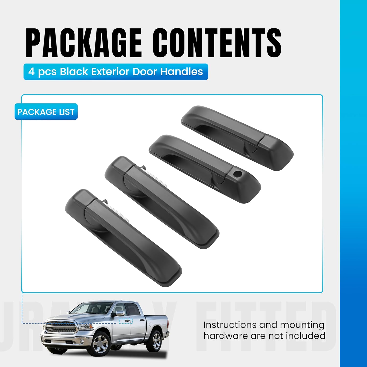 ALMULOO 4Pcs Door Handle Compatible with 2009-2025 Dodge Ram 1500 Classic 2500 3500 Pickup Replacement for CH1310160 CH1520139 CH1311160 Exterior Front Rear Kit