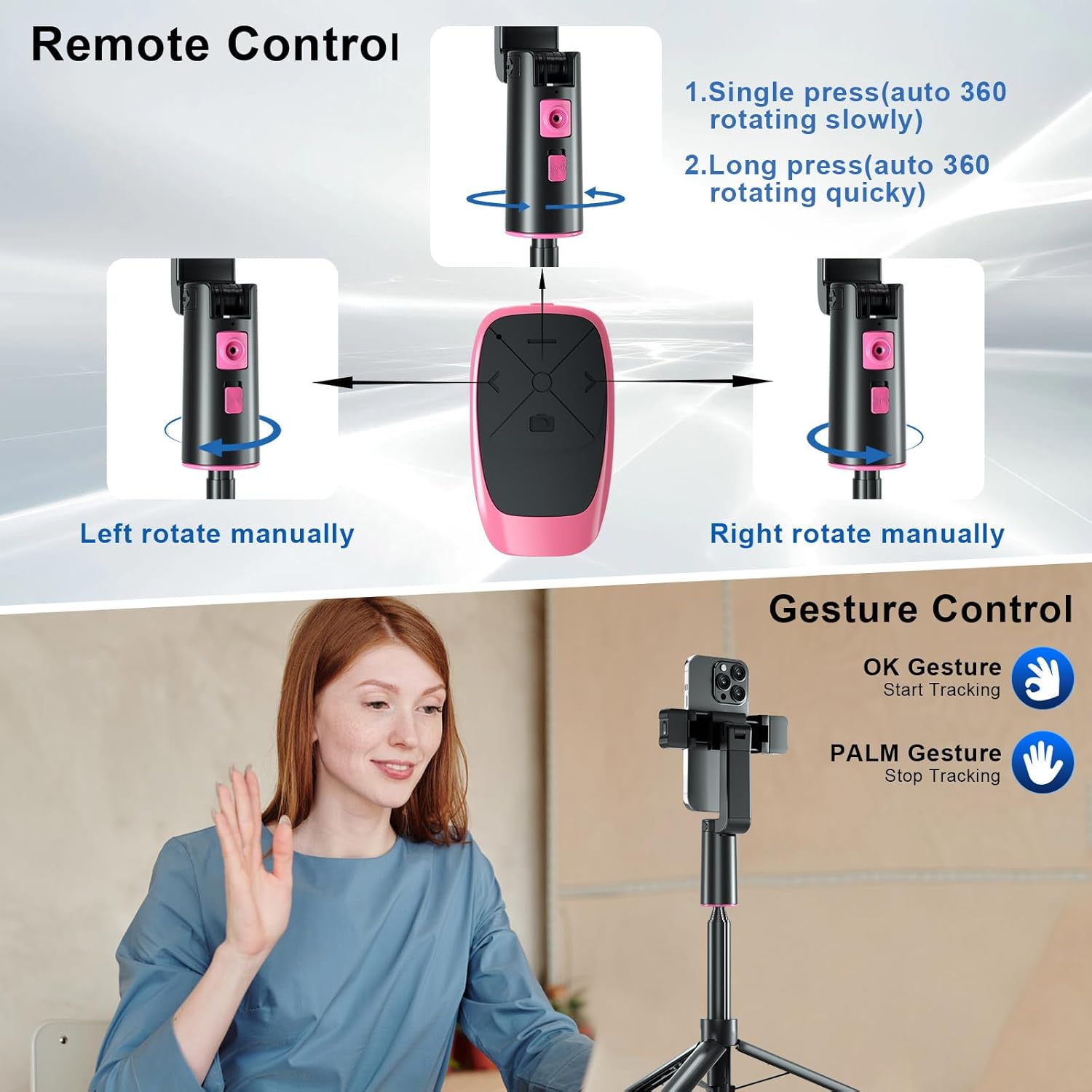 Auto Tracking Phone Tripod with Remote, Extendable 360 Rotating Phone