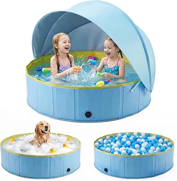 Kiddie Pool with Canopy, Large Foldable Pool Detachable UPF 50+ Sunshade