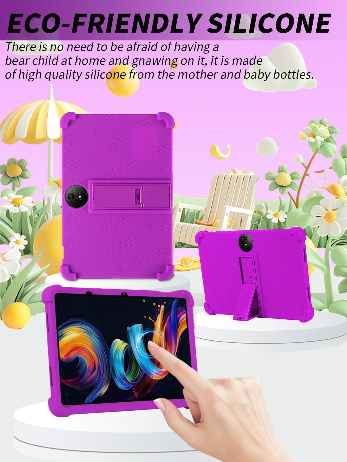 Funda protectora para TCL NXTPAPER 11 Plus 11.5 pulgadas 2025 más reciente, yystao Funda de silicona suave para niños compatible con TCL NXTPAPER 11 Plus, soporte ajustable (Morado)
