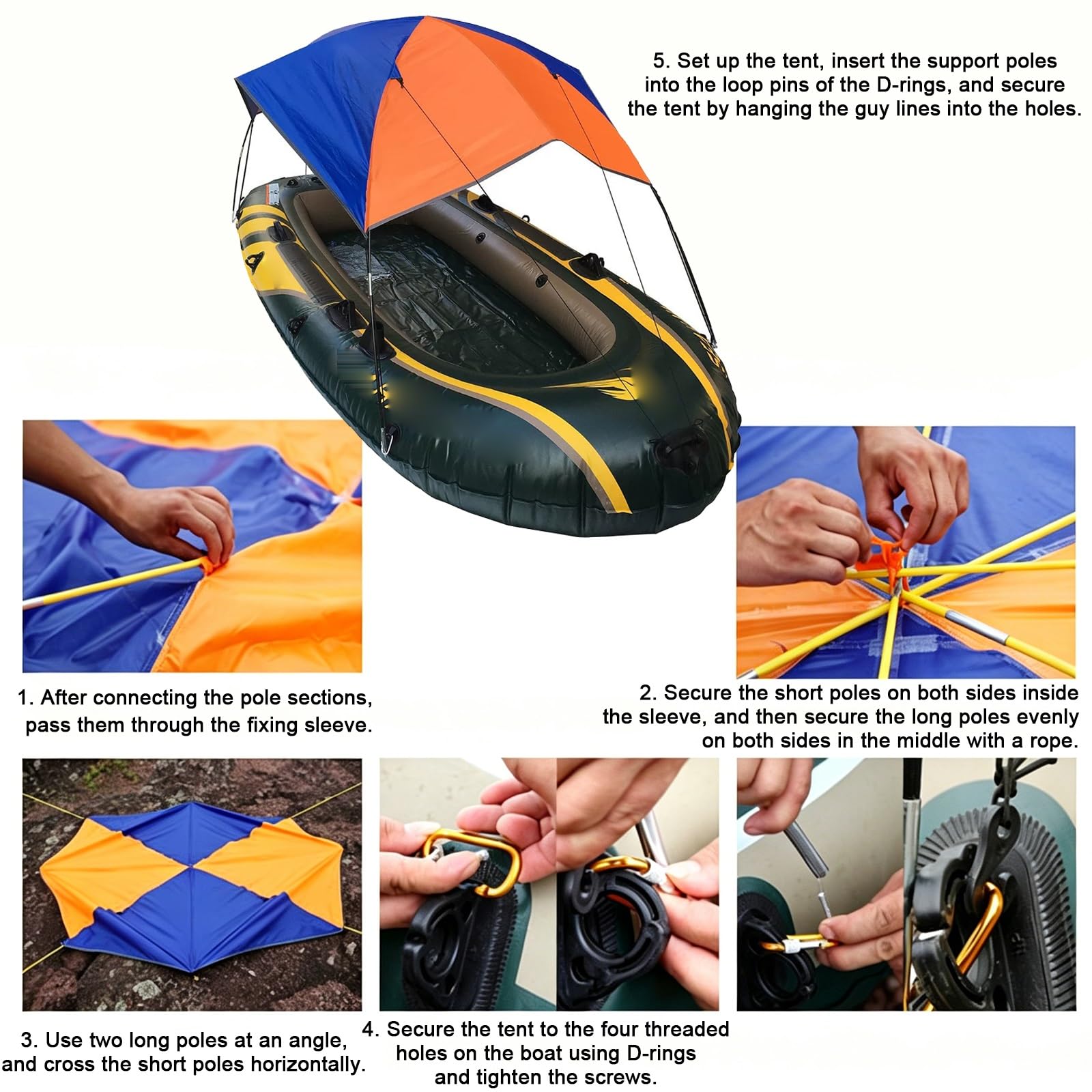 Tendalino Barca, Tendalino per Gommone, Tessuto Oxford 600D, con Custodia per Riporlo, per Gommoni da 2-4 Persone(190x151.5cm/75x59.6in)