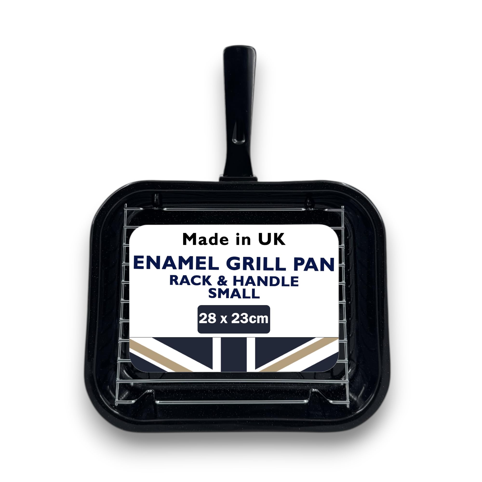 28cm Vitreous Enamel Grill Pan & Handle, Wire Rack, Made in England by Chabrias LTD