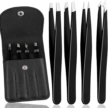 4Pcs Eyebrow Tweezers Set,Tweezers for Women Facial Hair Professional Stainless Steel Tweezers Precision Tweezers Set,Suitable for Removing Inward Growing Hair Eyebrows and Facial Hairblack