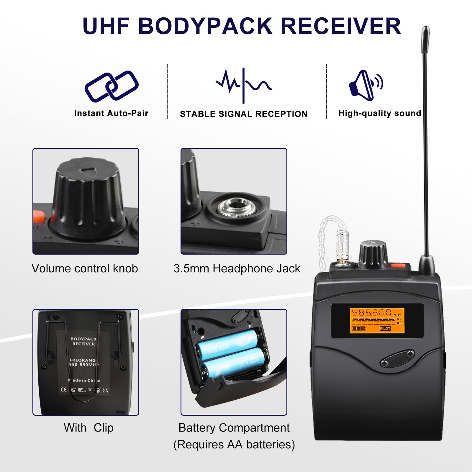 Sistema de monitor intraural UHF, paquete de 2