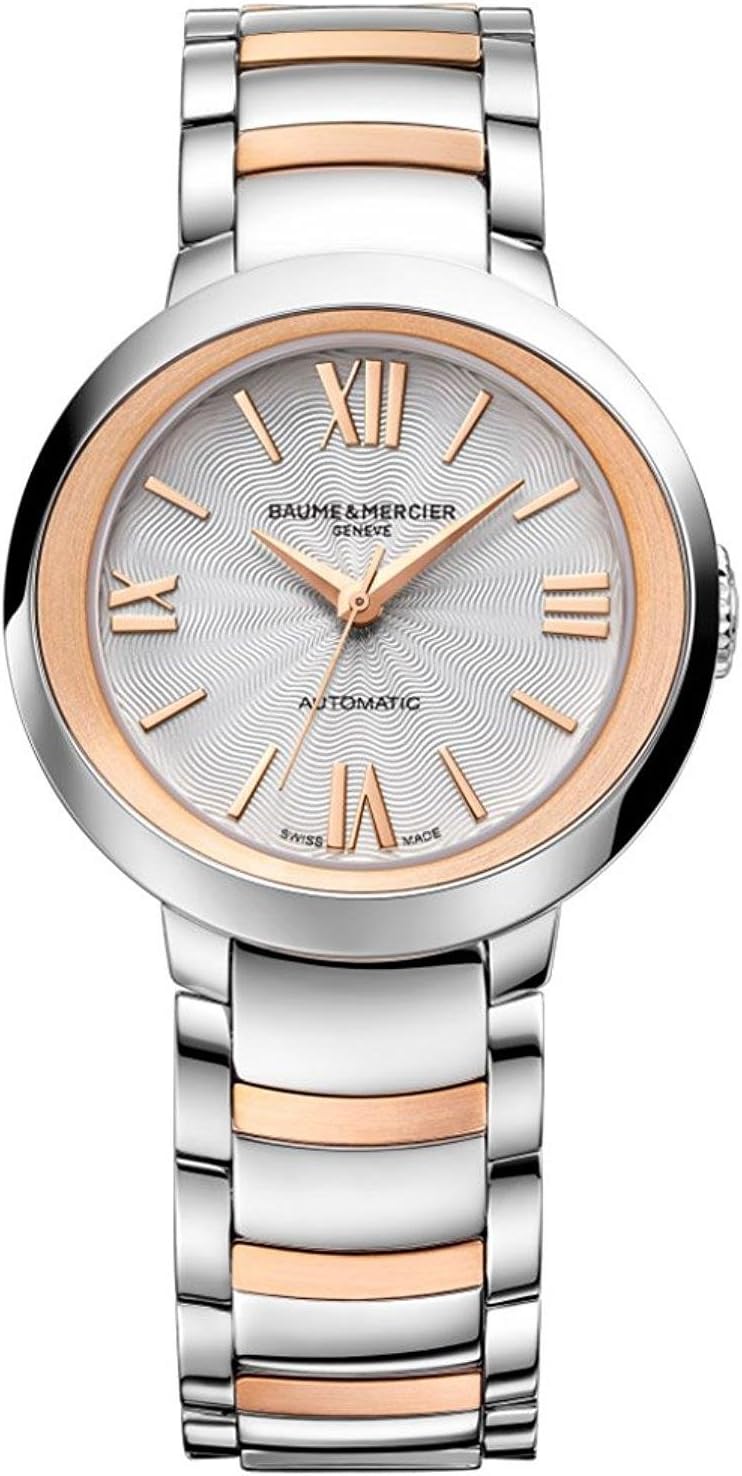 Baume & Mercier Promesse Womens Self Winding Stainless Steel Rose Gold Watch with Sapphire Crystal – 30mm Silver Face Analog Two Tone Swiss Automatic Dress Watch for Women 10183