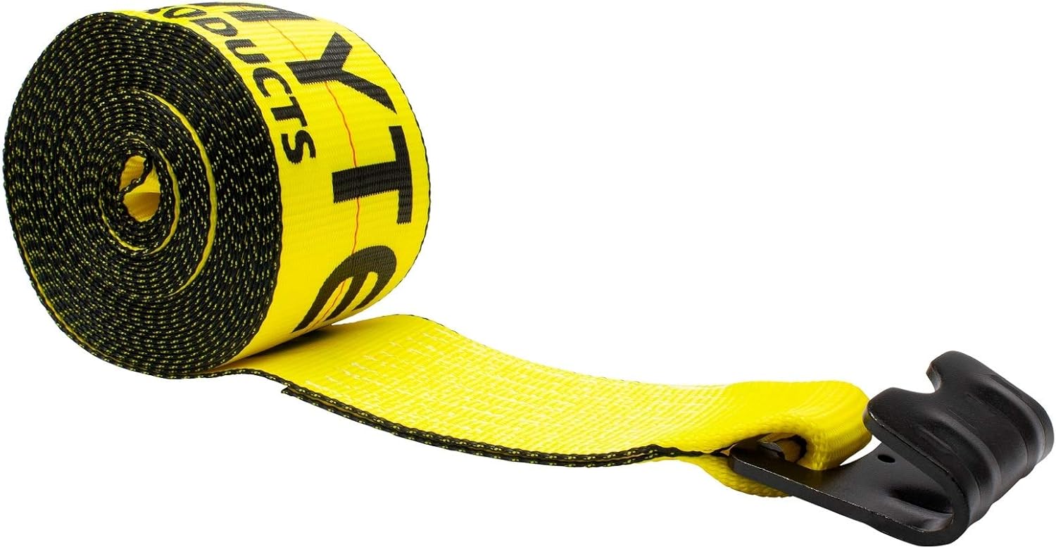 Mytee Products (10 Pack) Winch Straps 4" x 30' Yellow Heavy Duty Tie Down w/Flat Hook Extreme WLL# 6670 lbs | 4 Inch Cargo Control for Flatbed Truck Utility Trailer - Image 4