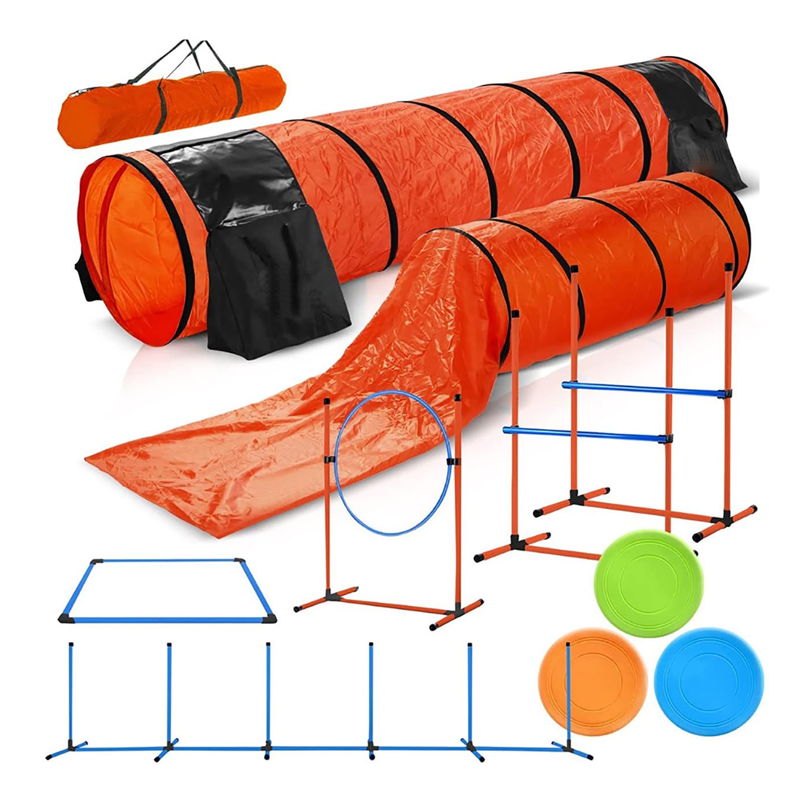 Equipo de Agilidad para Perros de 20 Piezas con Bolsa de Transporte Vallas | Carrera de obstáculos para perros en el patio trasero, postes de salto ajustables, para patio trasero, parque