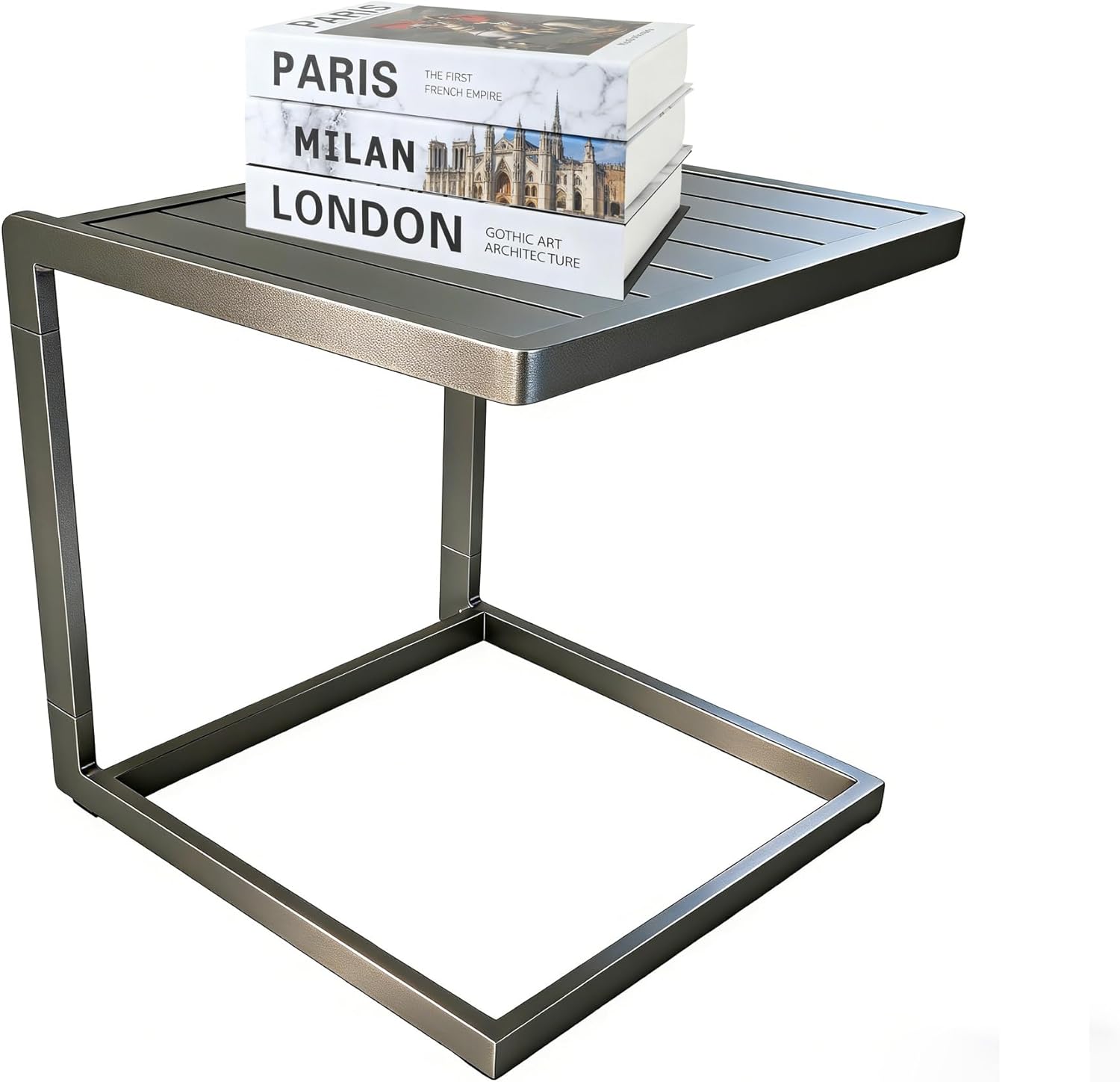 Aluminum C Shaped Outdoor Side Table, Weather Resistant Patio End Table with Aluminum Frame, Slim C Table for Sofa Lounge Chair, Indoor Outdoor Small Side Table for Patio Garden Balcony Deck