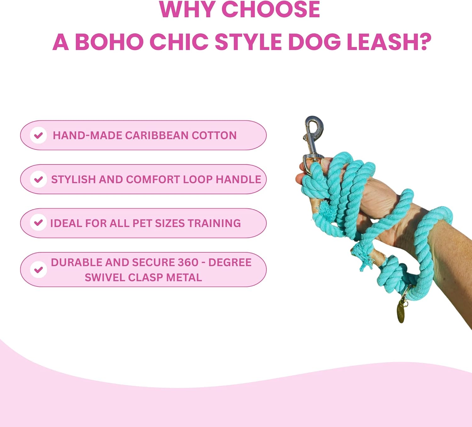 Dog Teepee Bed (White with Cushion & Name Chalkboard) & Premium Cotton Rope Leash (Turquoise, 5ft)