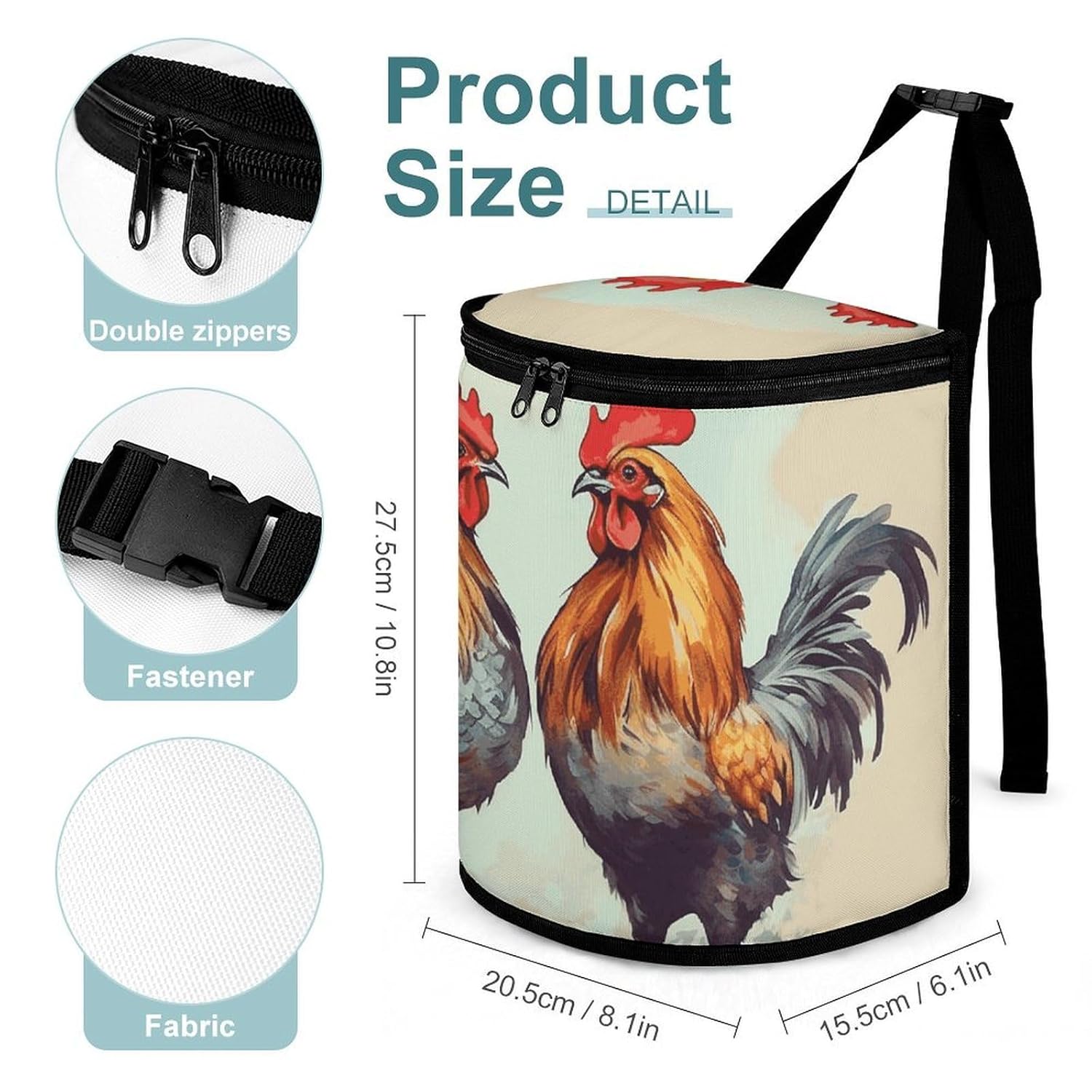 MUSM Leakproof Car Trash Can 2.5 Gallon, Durable Automotive Garbage Bag with Waterproof Liner, Rooster and Hen Trash Bag for Car, Truck, RV & Bathroom