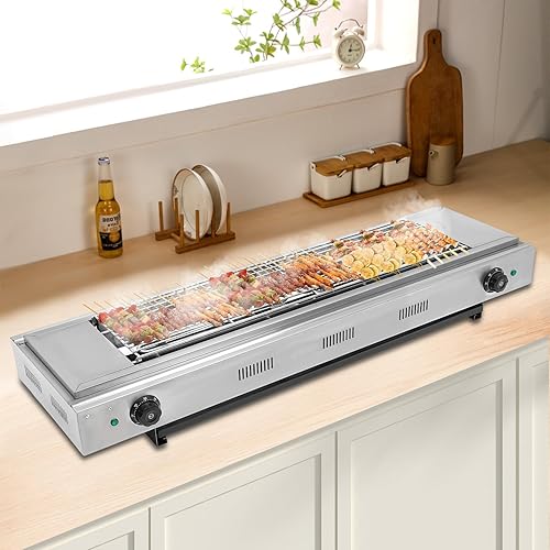 Miniatura 6 de Parrilla portátil de barbacoa eléctrica de 3000 W, horno de barbacoa sin humo, parrilla de barbacoa de doble cabeza con control de temperatura,