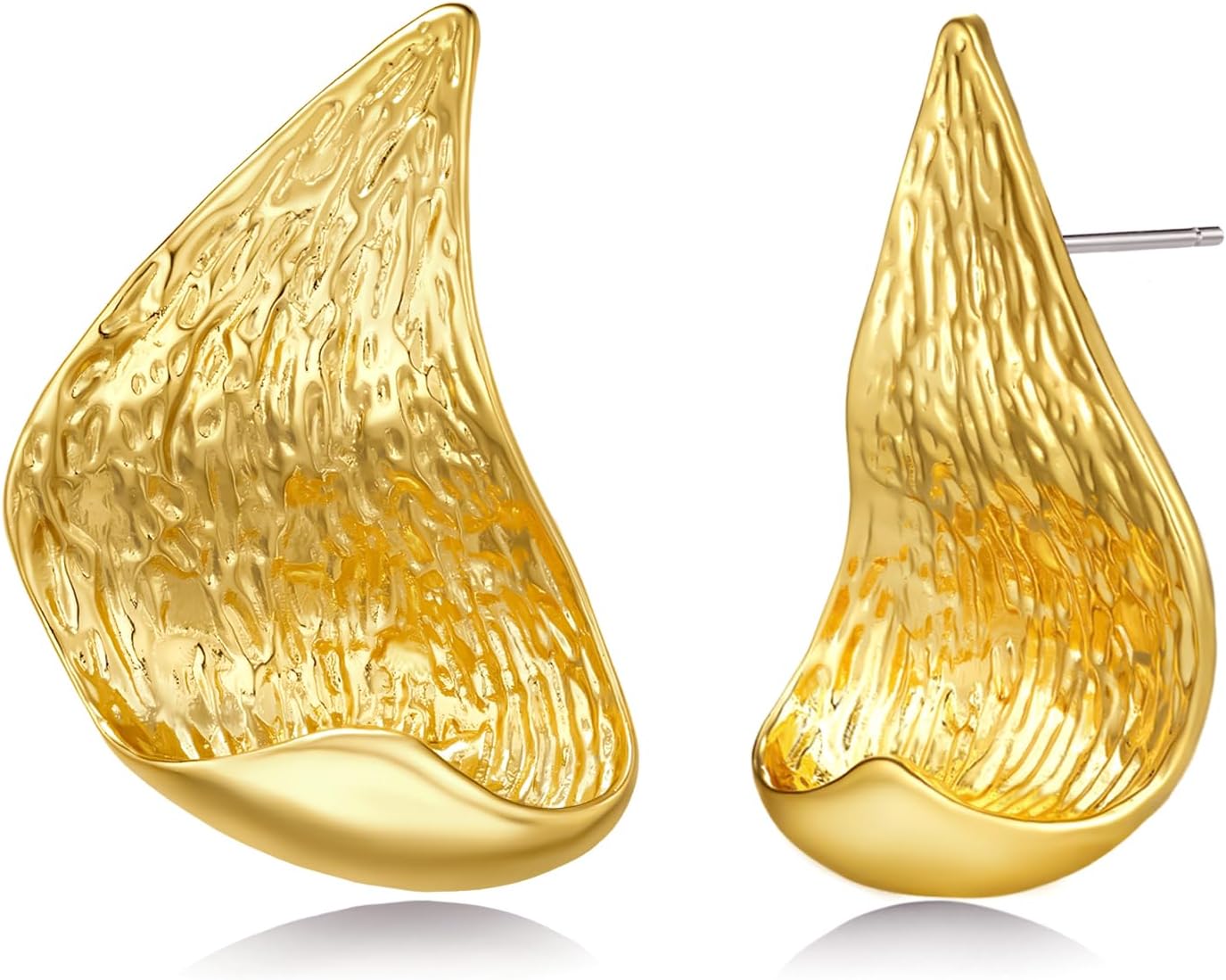 SNGIA18K Gold Plated Dangle Textured Ribbed Irregular Large Leaf Statement Earrings for Women by SNGIA, Handmade Dramatic Geometric Trendy Summer Drop Leaf Flower Jewelry Gifts, Bold Beachy Vintage Plant Fashion Drop Accessories, Vintage Nickle Free Floral Dangling Earrings.