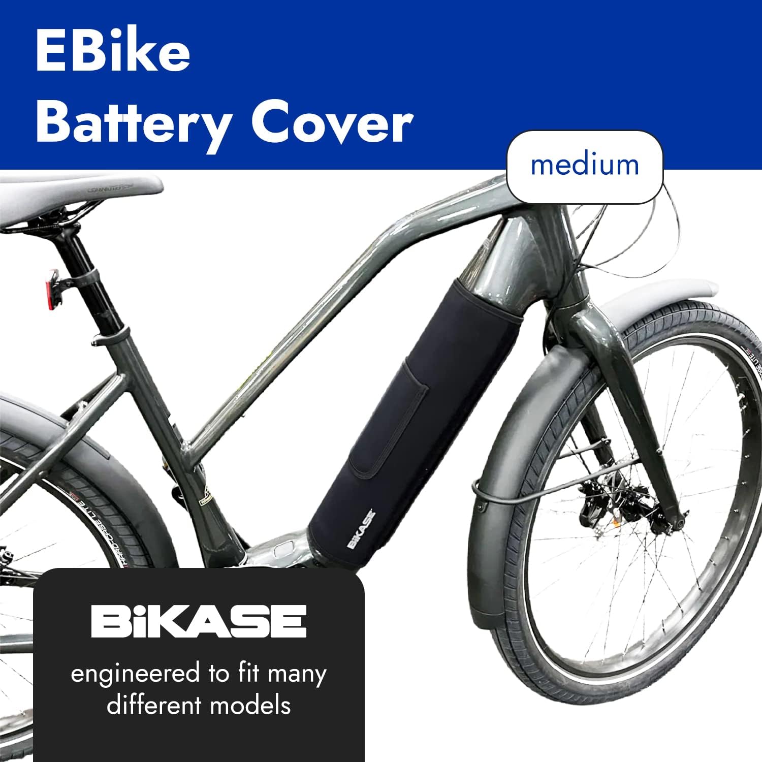 bikase e-bike battery cover neoprene electric bicycle battery cover for outdoor riding, transporting on car rack, ebike battery cover for isolating battery, waterproof, dirt resistant medium (18" x 16") diameter (3.5" to 4.5")
