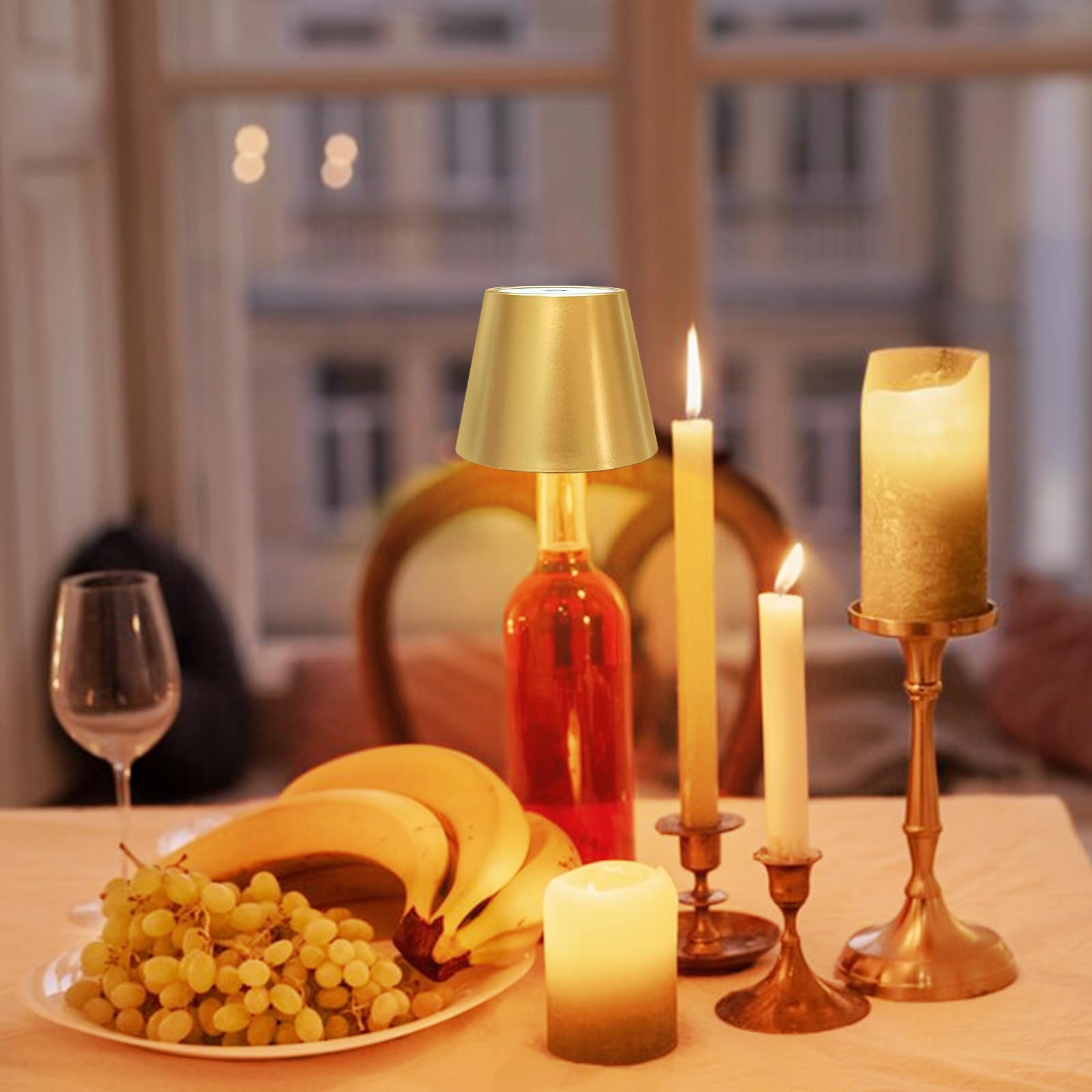 ANTELA Lampada da Tavolo LED Senza Fili Ricaricabile, Dimmer Touch, 3000-5000K, Lampada da Comodino Batteria, per Interni/Esterni, Ristorante/Camera da Letto/Bar, 2Pz(Oro)