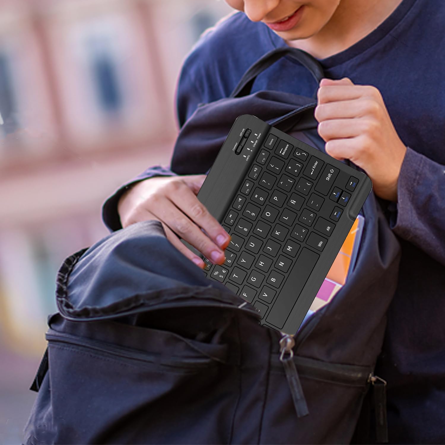 Teclado y Ratón Inalámbrico Bluetooth, 10” Español Ñ Teclado y Ratón Recargables Silenciosos y Portátiles para iPad Pro/iPad Air/Samsung/Huawei/Honor/Xiaomi/Tablet/iOS/Android/Windows