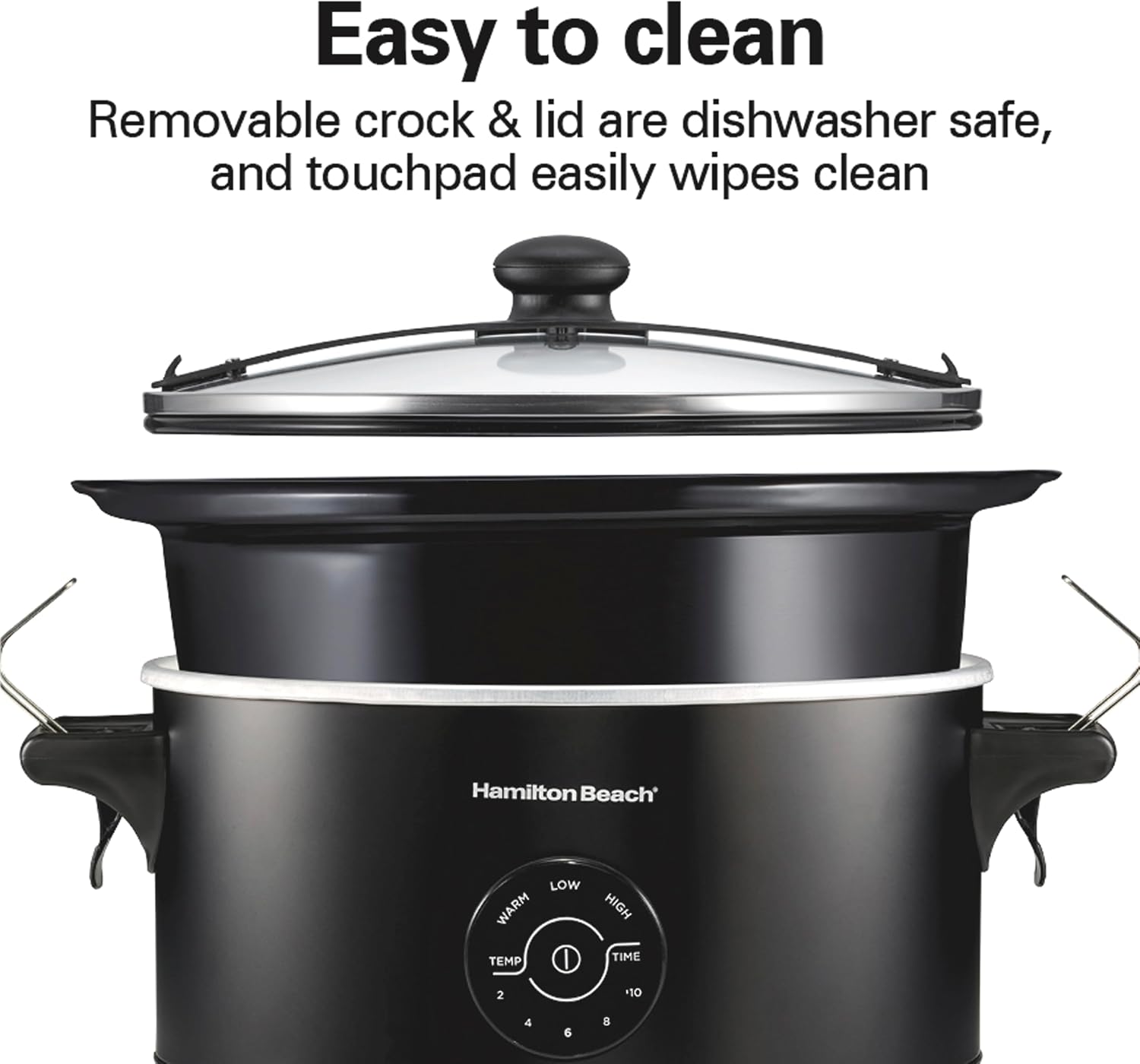 Hamilton Beach 7 Quart Stay or Go Portable Programmable Slow Cooker, 15 Cooking Options, Large Dishwasher Safe Stoneware Crock, Clip-Tight Glass Lid For Easy Travel, Black (33771)