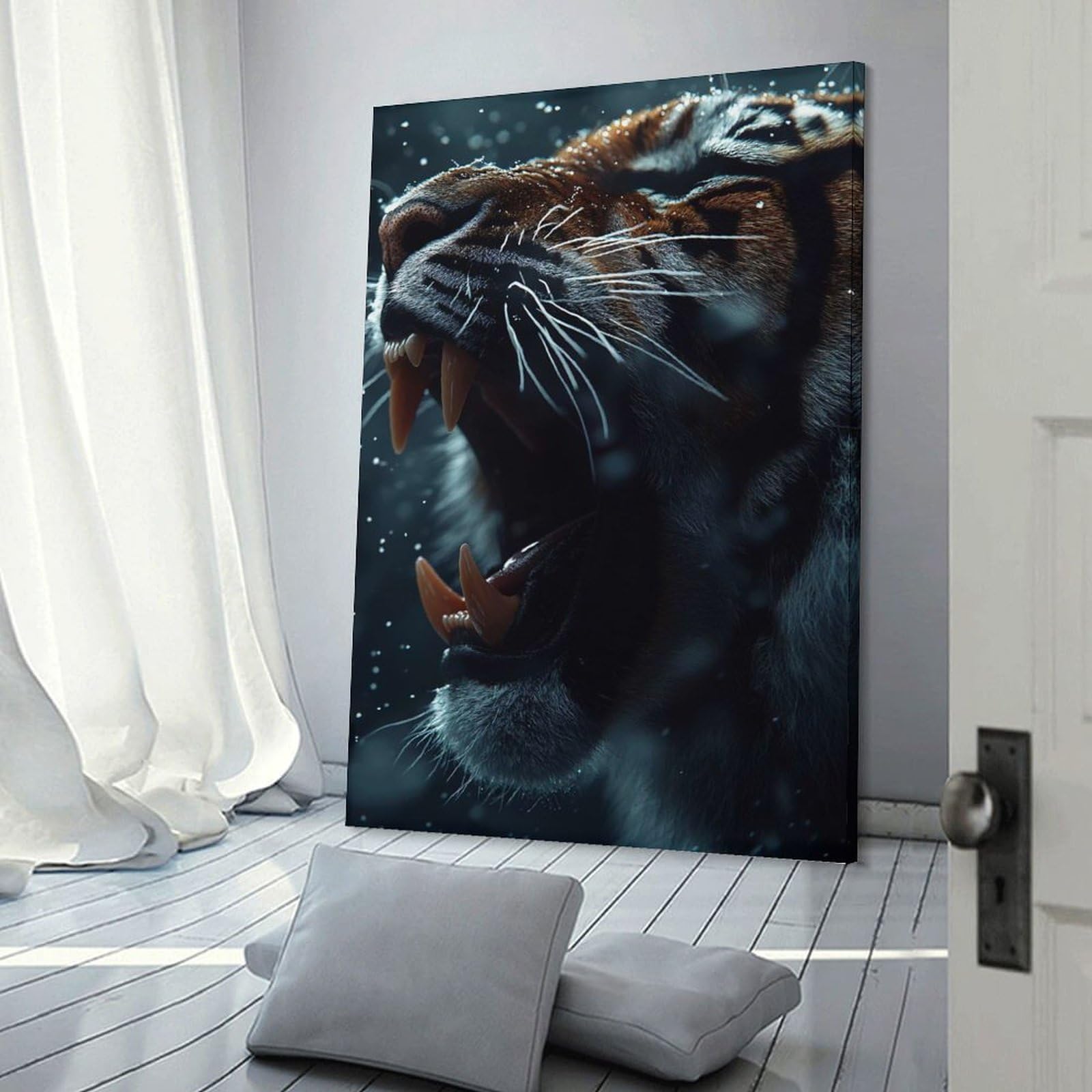 Hanging Wall Art Roaring Tiger Close-Up, 24x36inch(60x90cm), for Work Areas, Reading Rooms Or Studios, Wall Art That Adds Style to Work Areas