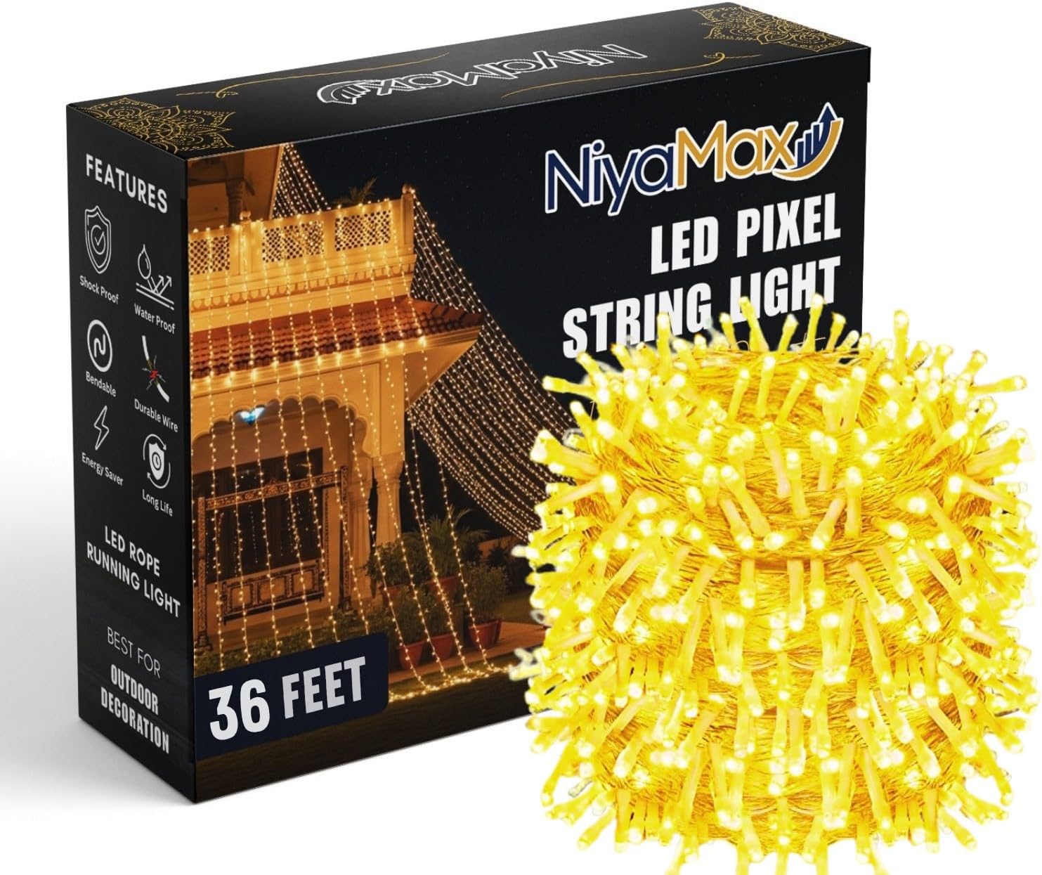 36 Feet LED Fairy String Lights โ 36 Bulbs on Waterproof Copper Wire | Decorative Lights for Bedroom, Garden, Wedding, Diwali & Christmas Home Decoration (Warm White)
