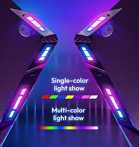 Miniatura 5 de Dowinx Escritorio para juegos con luces LED, mesa de computadora RGB para juegos con superficie de fibra de carbono, escritorio LED de oficina en