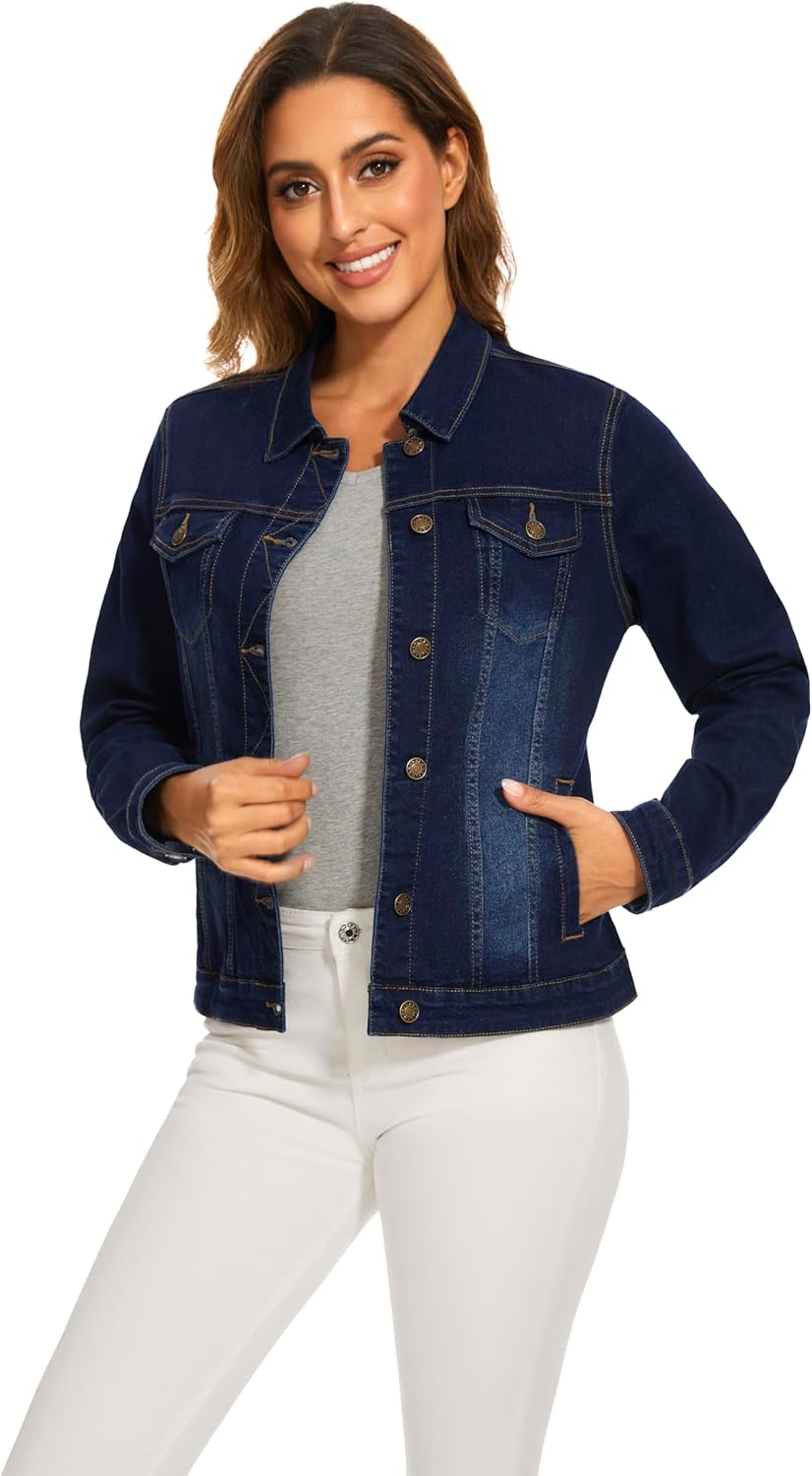 J.Corrine Women's Stretchy Denim Jacket Long Sleeve Vintage Basic Trendy Button Up Trucker Jean Jackets - Image 6