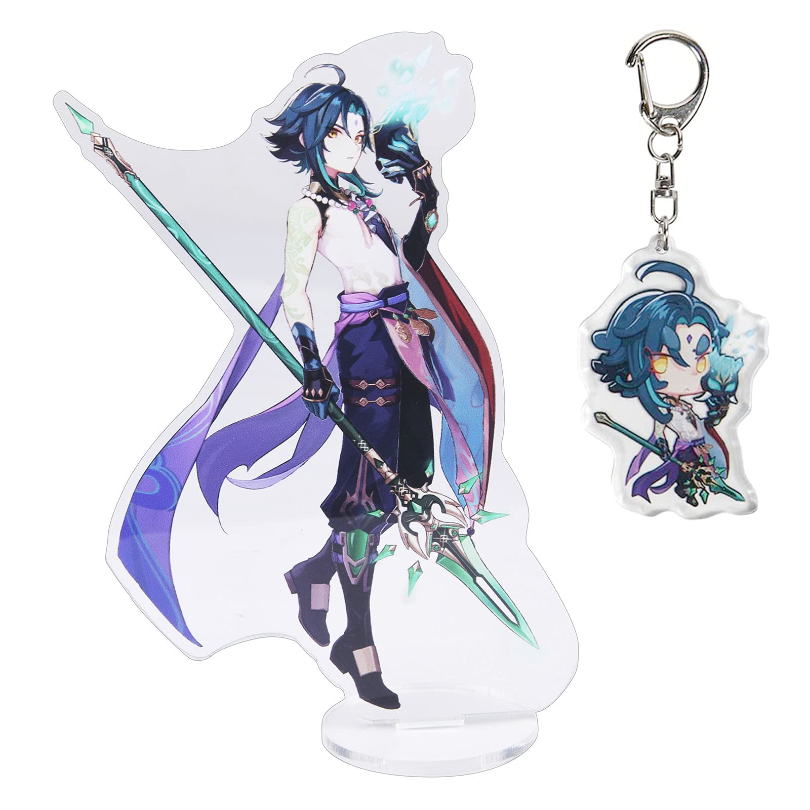 URAQT Genshin Impact Xiao Stand Figure and Keychain, Game Xiao Acrylic Peripheral Ornaments Collections