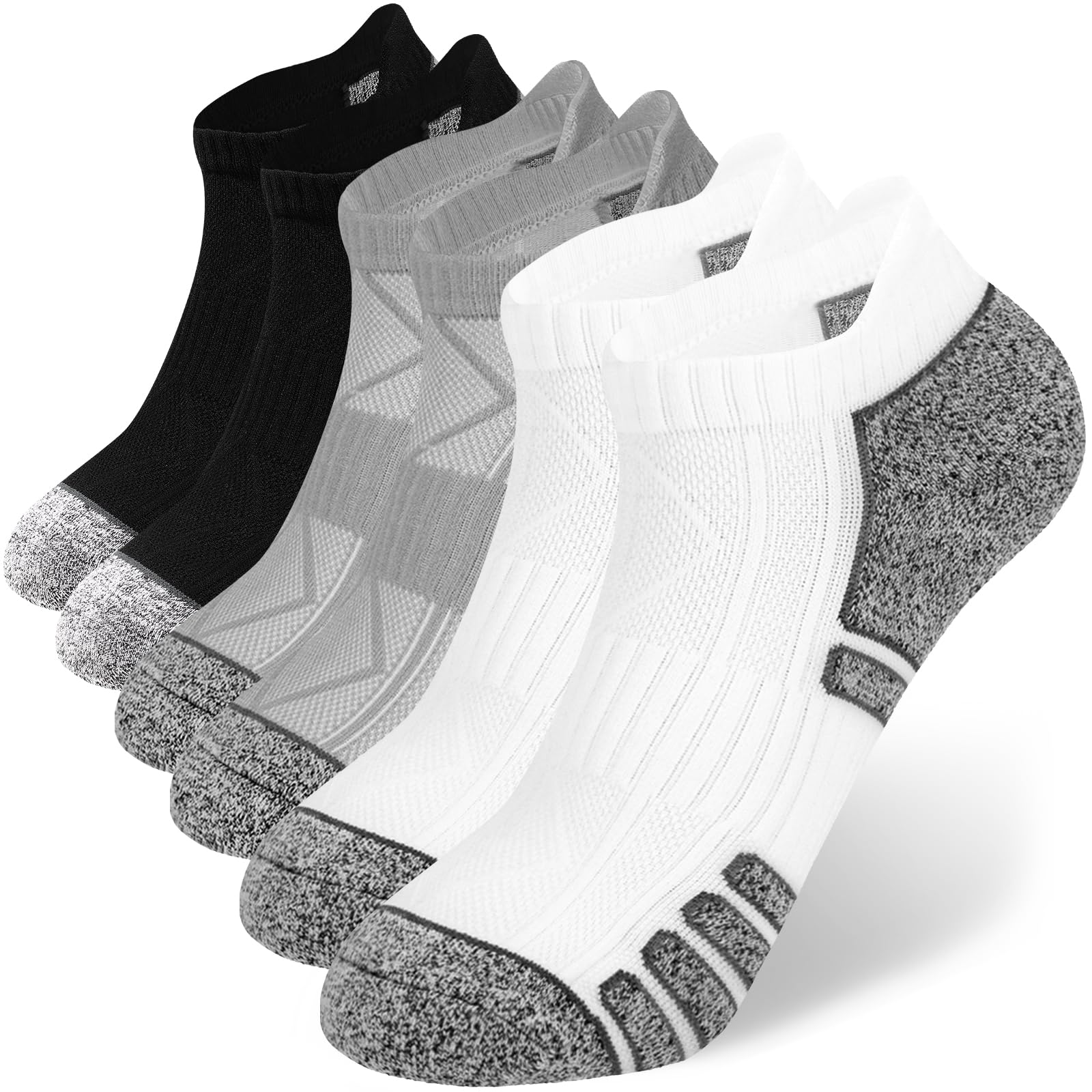 6 Pairs Men's Trainer Socks Sports Socks White Black Grey Cotton Ankle Socks Low Cut Sports Cushioned Socks-image-28
