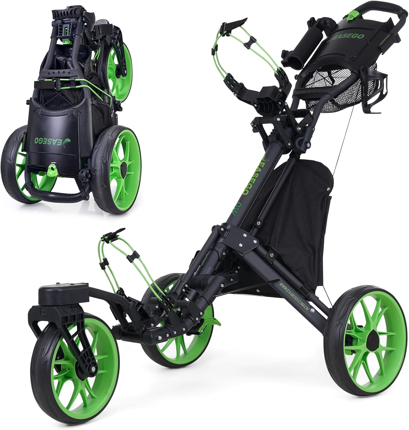 Golf Push Cart 3 Wheel : 360° Swivel Front Wheels with Phone Holder/Cup Holder/Umbrella Holder/Foot Brake Quick Fold Golf Walking Push Pull Carts All-Terrain Golf Caddy Carts