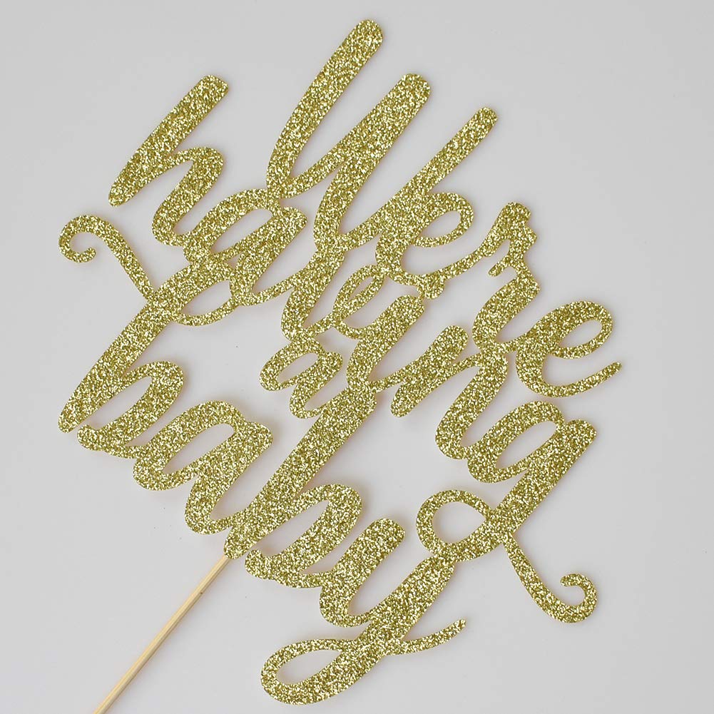 We're Having A Baby Cake Topper - Gold Glitter, 6x5.5 Inches, Baby Shower & Gender Reveal Party Decor