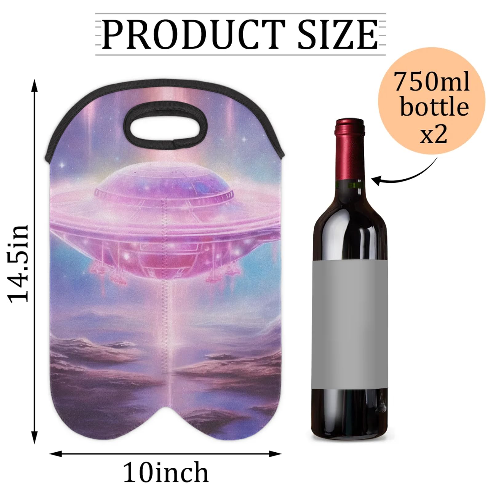GzLeyigou 2 Bottles Ufo Spacecraft Wine Bag Sleeve Totes Neoprene Protective Wine Carrier Bag for Wine,Water, Champagne, Beer, Baby Bottles,Gift 14.5 x 10 Inches
