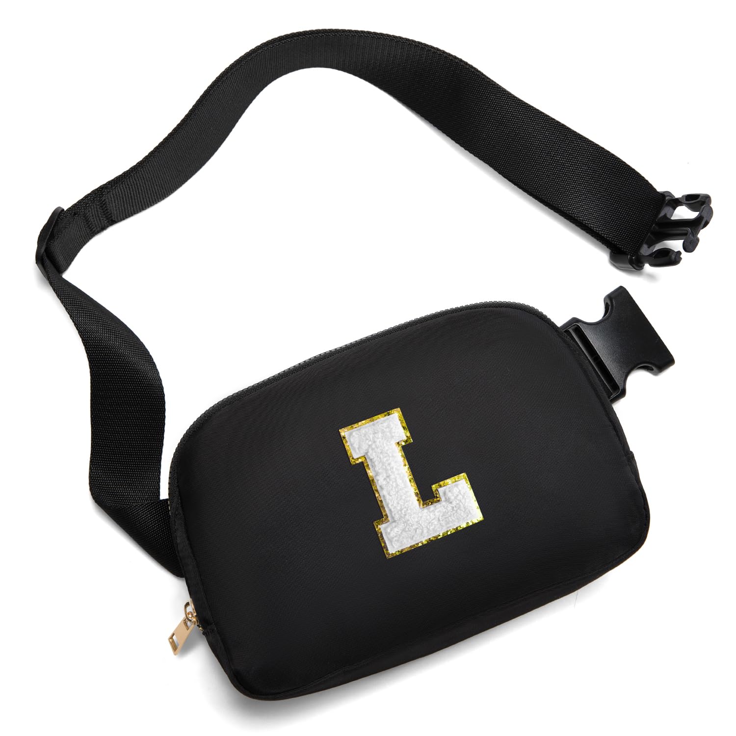 Gitus Birthday Gifts for 8 9 10 11 12 13 Year Old Girls Personalized Fanny Pack Crossbody Bags with Initial Letter Patch Belt Bag for Teen Girls Cute Trendy Stuff Travel Essentials (Black-L)