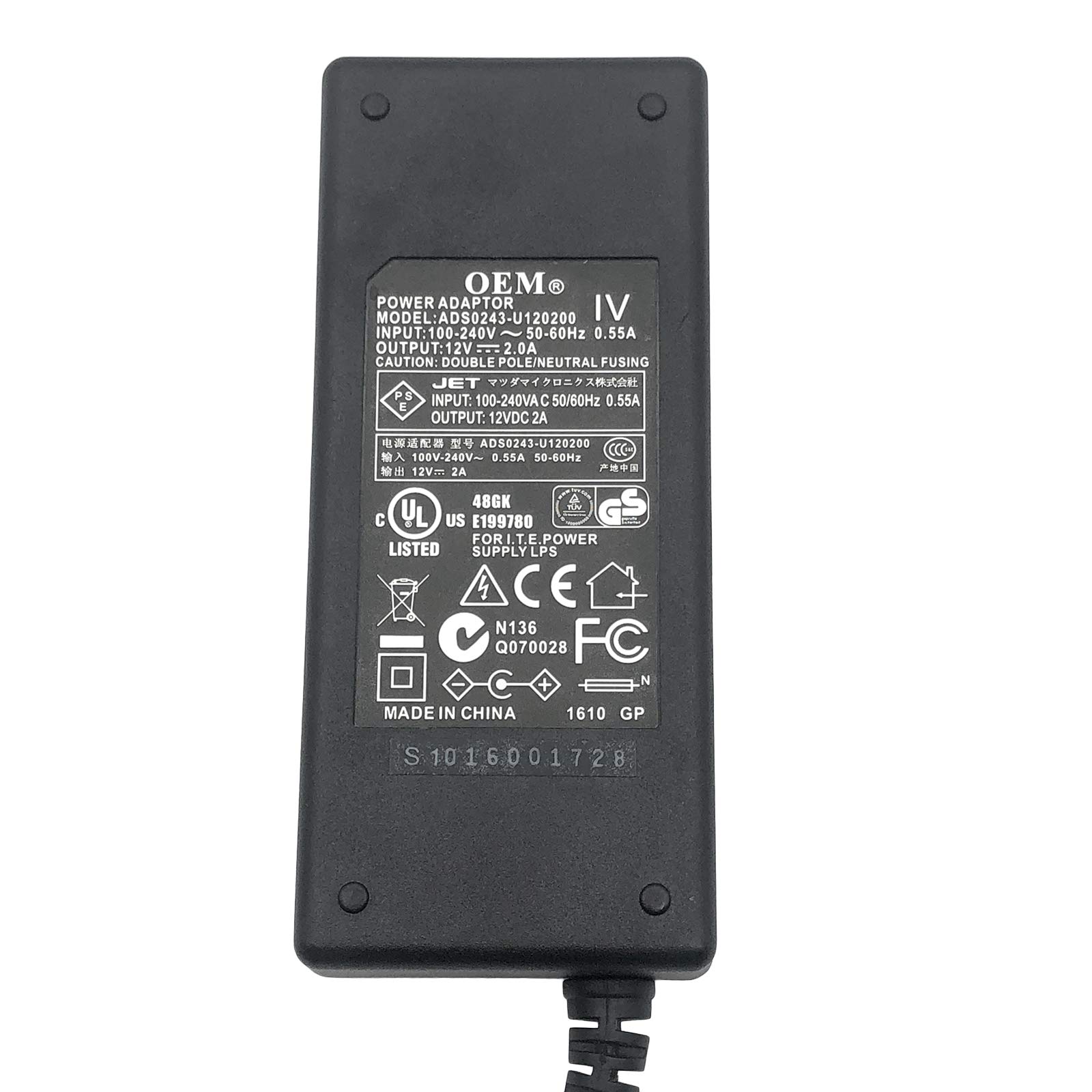 OEM Power Supply AC Adapter 12V 2.0A model: ADS0243-U120200