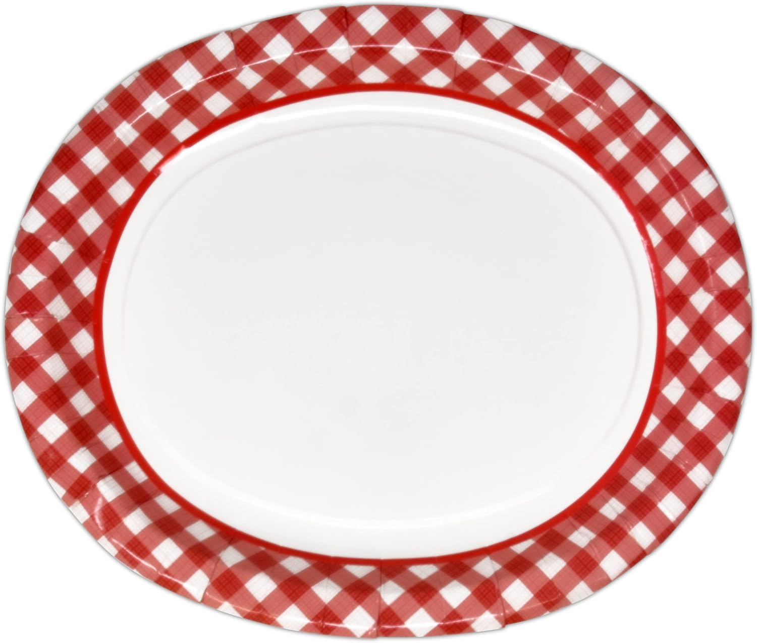 Gift Boutique 50 Count Red Gingham Oval Paper Plates 10" X 12" Large Disposable Platters Summer Picnic BBQ Checkered Serving Dish Tray Party Supplies