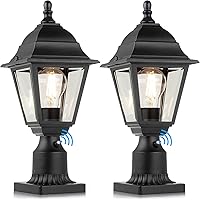 FOLKSMATE Dusk to Dawn Outdoor Post Lights 2-Pack - Waterproof Matte Black Pole Lanterns with Pier Mount, Clear Glass for Patio, Garden, Walkway