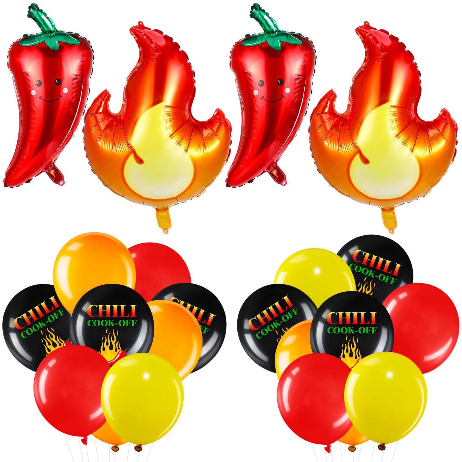 RoundFunny 42 Pcs Chili Cook off Decorations Chili Fire Foil Balloons Pepper Flame Aluminum Balloon for Hot Pepper Contest Tasting Competition Cinco