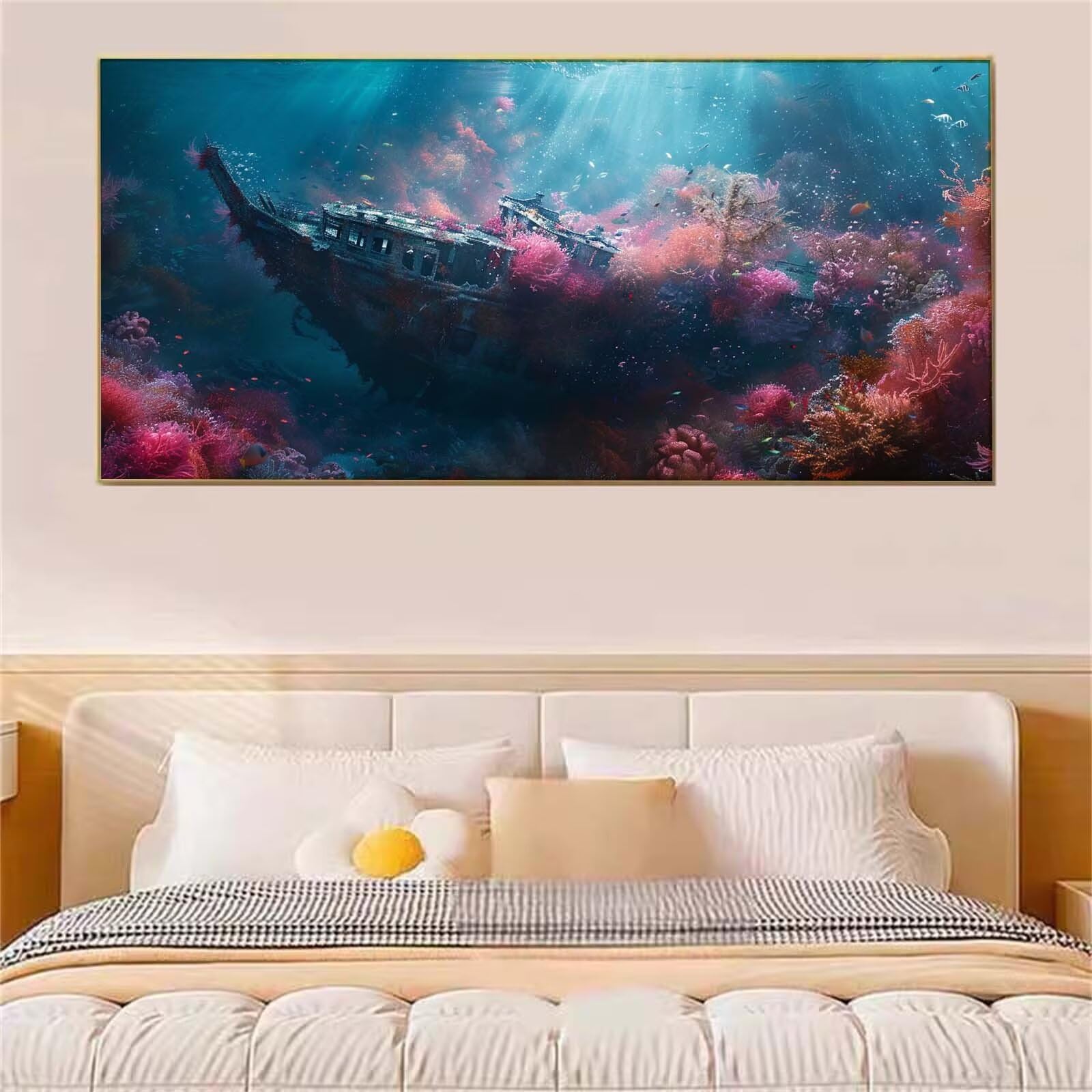 Zestaw do malowania diamentami 5D, wrak statku koralowego diamentowego, duży rozmiar 80 x 160 cm, mozaiki do haftu krzyżykowego, dekoracje świąteczne do domu, prezent Z-747