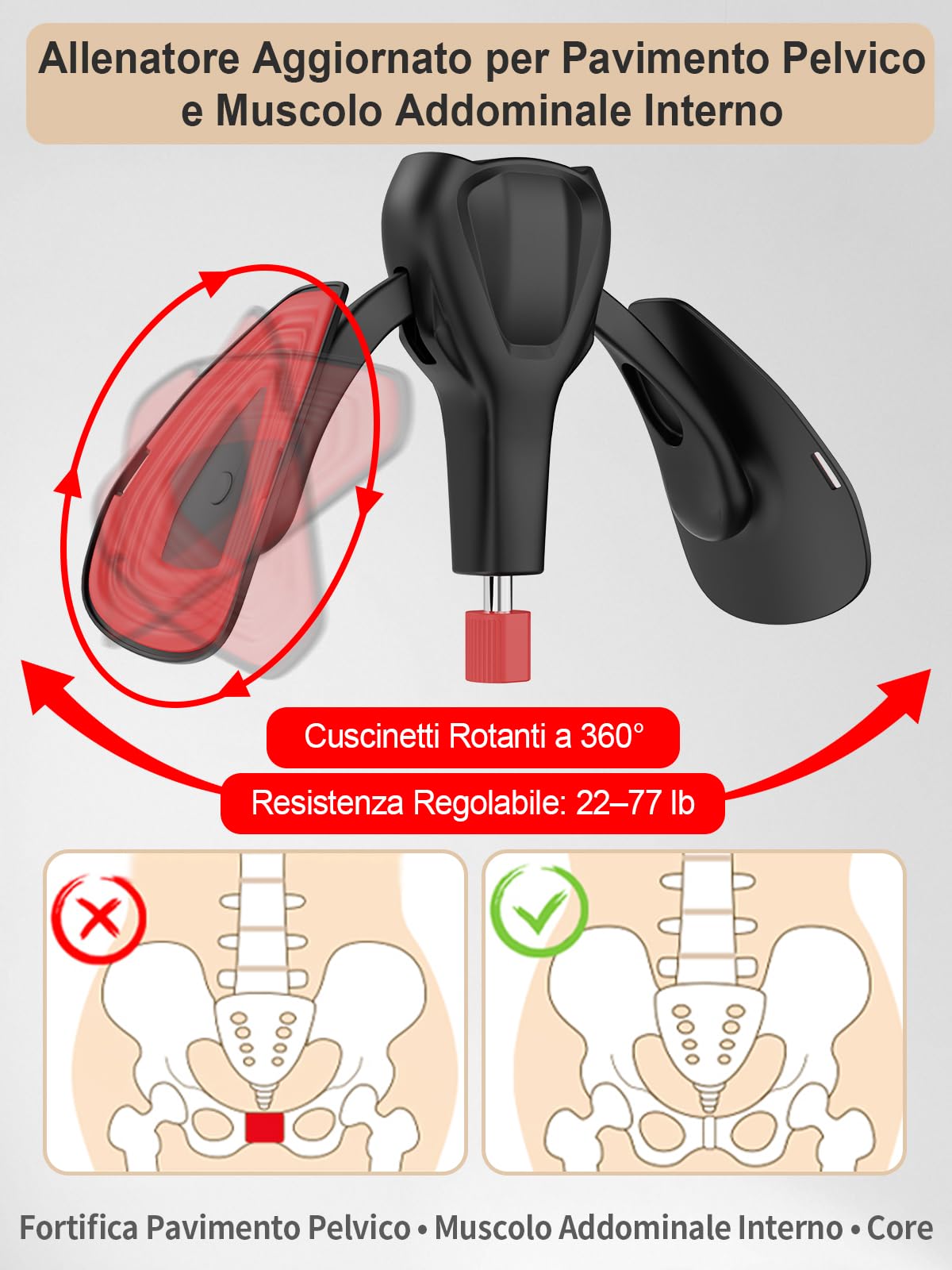 Dispositivo di Esercizio per Pavimento Pelvico Regolabile fino a 35 kg, Kegel Trainer per Interno Coscia e Glutei, Attrezzo Fitness per Casa per Uomo e Donna, con Fascia Elastica