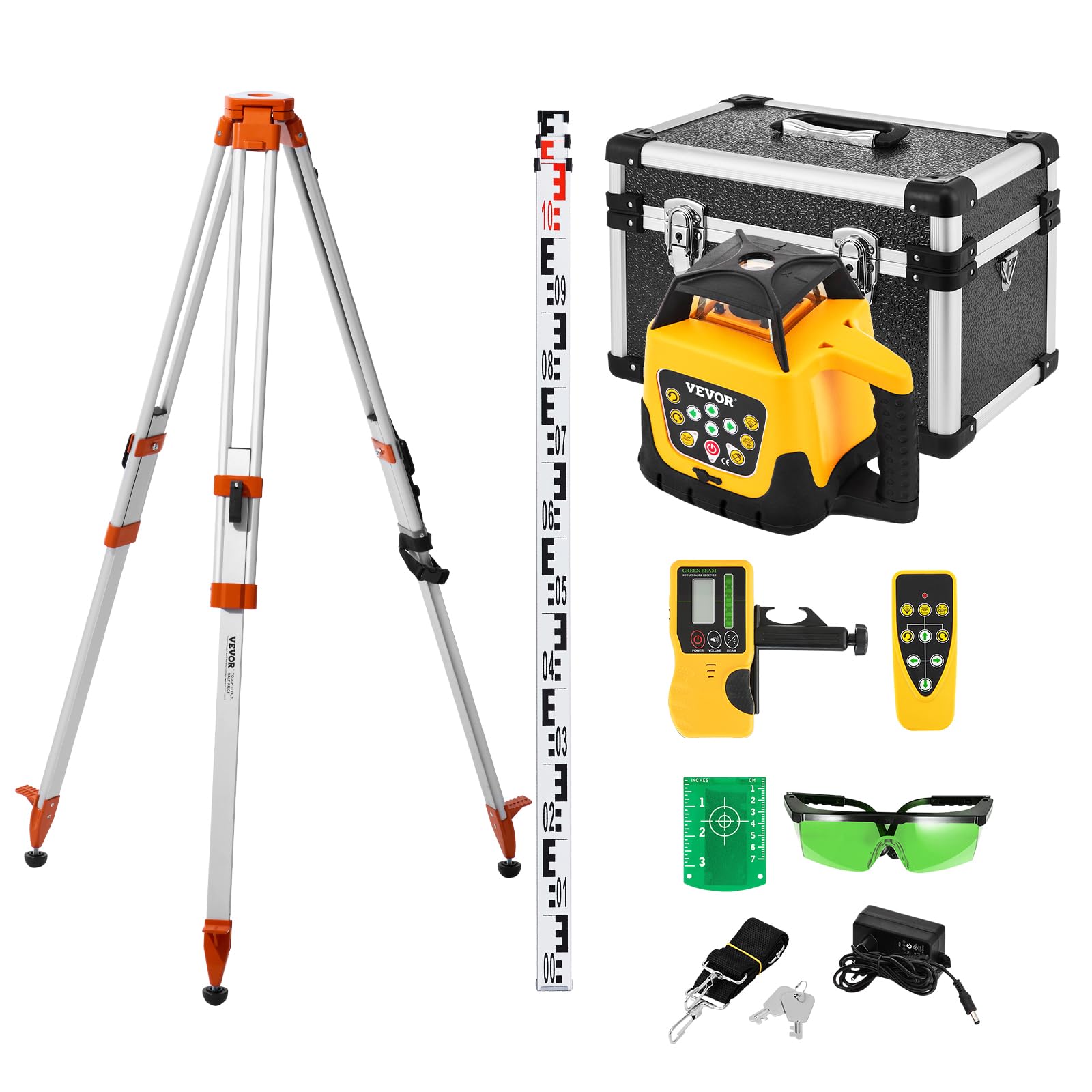 VEVOR Kit Livella Laser Rotante Raggio Verde, Kit Livella Laser Rotante a 360° con Treppiede Portata 500 m, Pendenza Regolabile, Angolo Scansione Flessibile con Telecomando Custodia per Trasporto